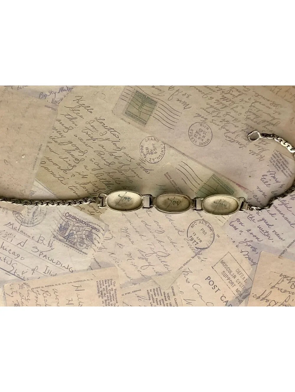 Vintage Dutch Holland Hand-Painted Delft Ceramic Sterling Silver Bracelet